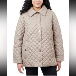 NWT Anne Klein Womens Quilted Diamond Puffer Tan Jacket Size M Lightweight Coat